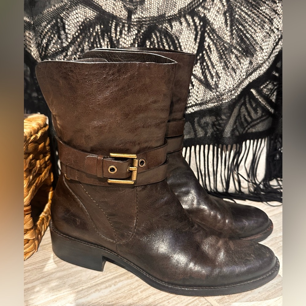 Coach Jesika Brown Leather Ankle Boots with Buckles 
Size 9B